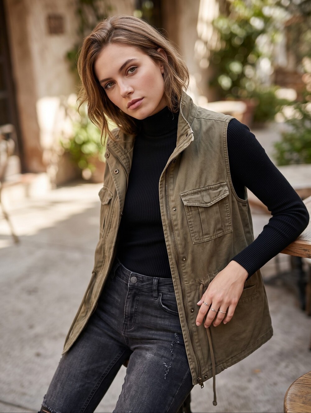 Max Jeans Utility Cargo Vest Gorpcore Military Streetwear Safari Jacket